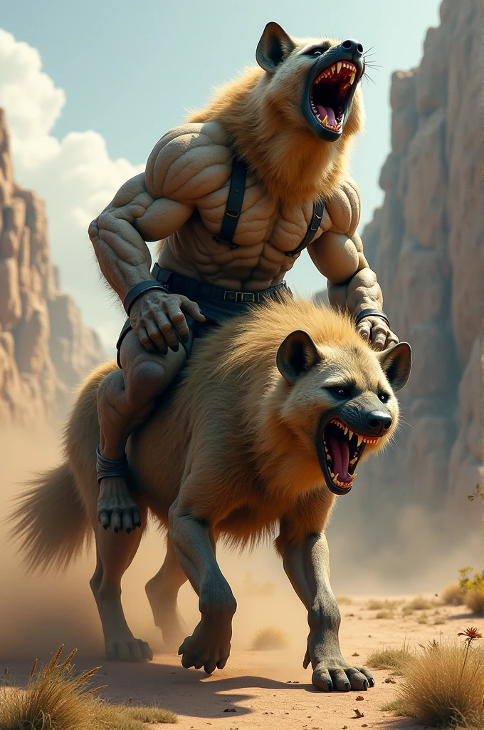 Hyana riding on hyana muscle roaring 