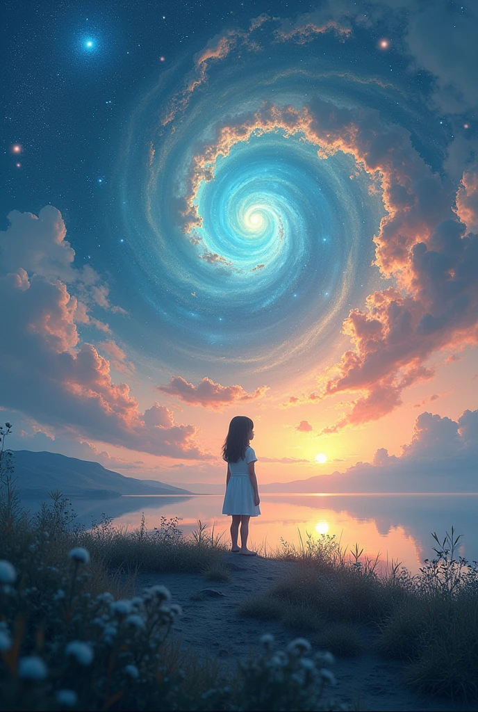 **"StellarDreamscape, galaxy sky, outdoors, shimmering stars, celestial glow, girl standing on a hill, no_humans, cosmic_sky, ethereal light, swirling nebulae, galactic backdrop, serene night, tranquil scenery, cosmic reflections, twinkling stardust, radiant color scheme, mystical atmosphere (perfect masterpiece, best quality, best resolution:1.5)(perfect CG 8K UHD unity wallpaper)"**