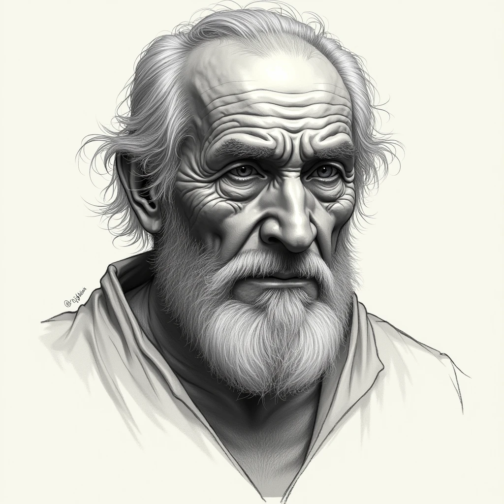 Sketch of an old man without many details 