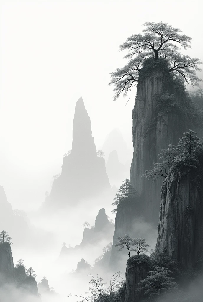 The scenery, Chinese style, Monochromatic landscape, Cliff, bamboo