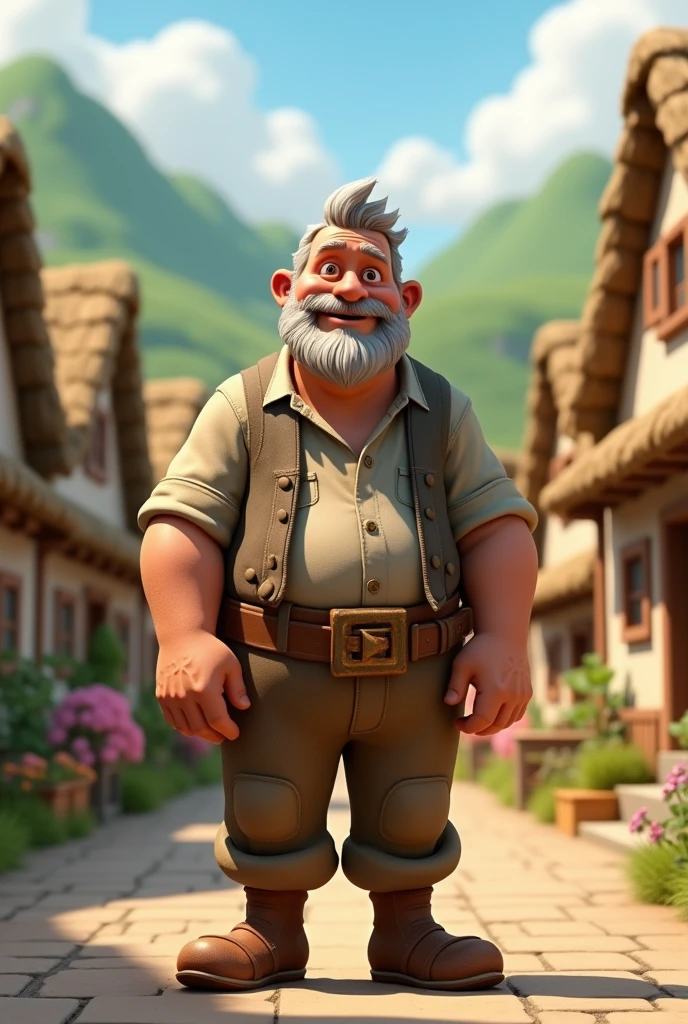 Man in village ai 3d cartoon type realistic image