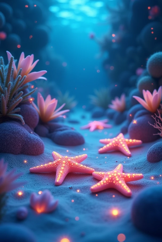 **"AquaticWonderland, underwater scene, soft sand, glowing mini plants, bioluminescent light, starfish emitting light, no_humans, serene seabed, gentle currents, twinkling underwater_light, ethereal glow, tranquil underwater environment, vibrant aquatic life, delicate plant life, shimmering reflections, enchanting color scheme, dreamlike atmosphere (perfect masterpiece, best quality, best resolution:1.5)(perfect CG 8K UHD unity wallpaper)"**