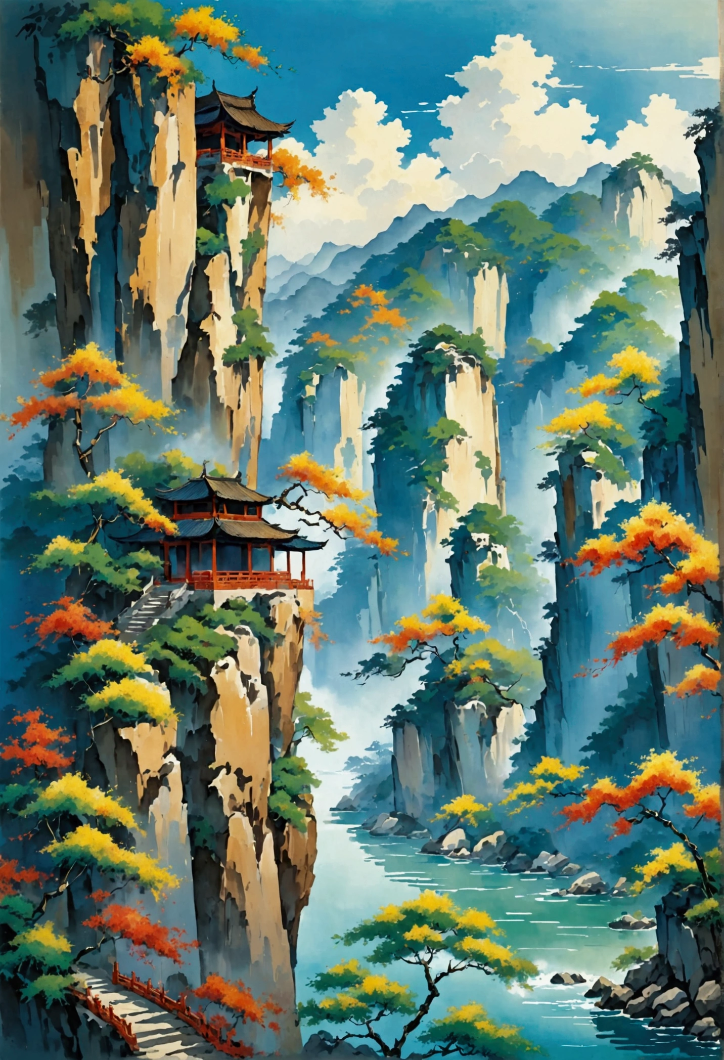 The scenery, Chinese style, Cliff, bamboo
