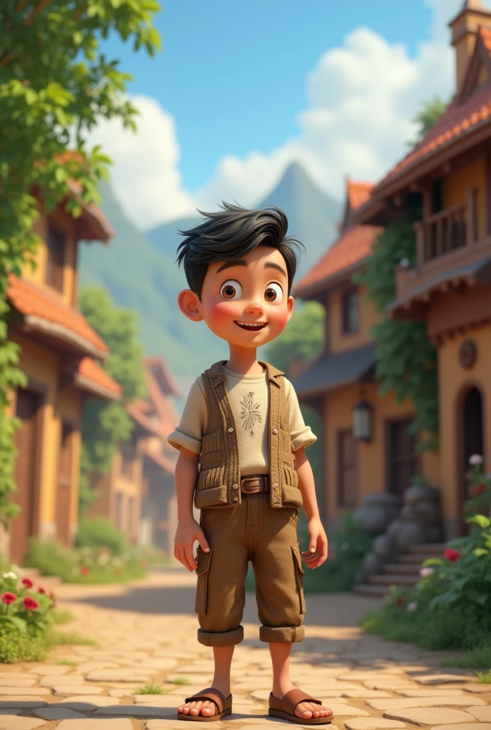 Young Man in village ai 3d cartoon type realistic image 