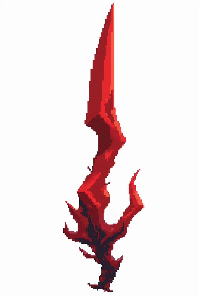 A sword projectile in the style of a pixel drawing, made of solid blood-colored crystal with vessels of black void