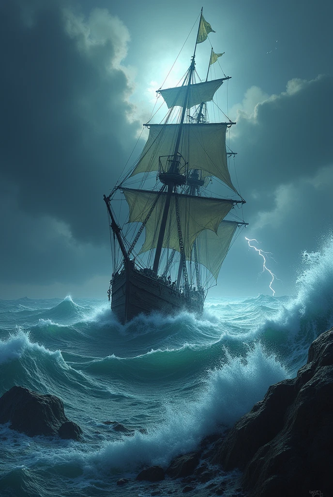 Ship in a sea storm