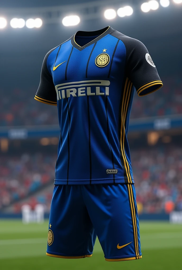Make me the current Inter Milan uniform but with the colors blue, black and gold