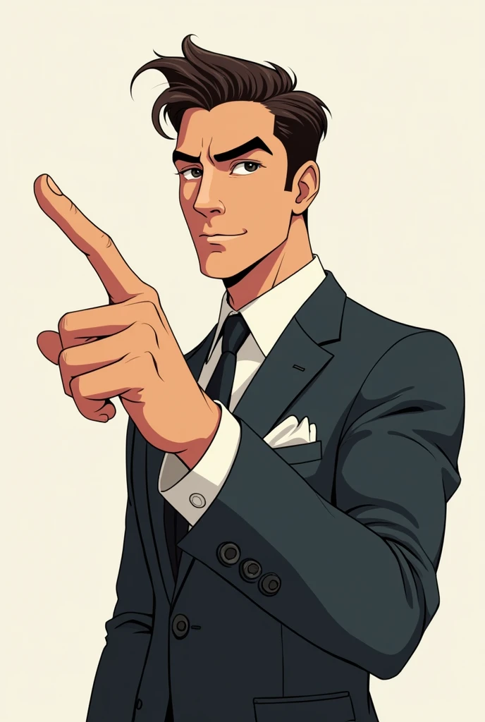 keep the art style and hair but make the eyebrow thinier, necktie, and make the chracter point up and handsum