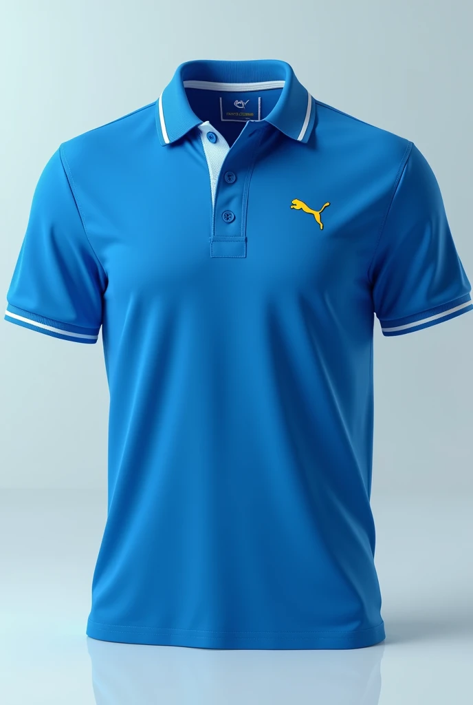 a puma blue polo shirt with white collar
