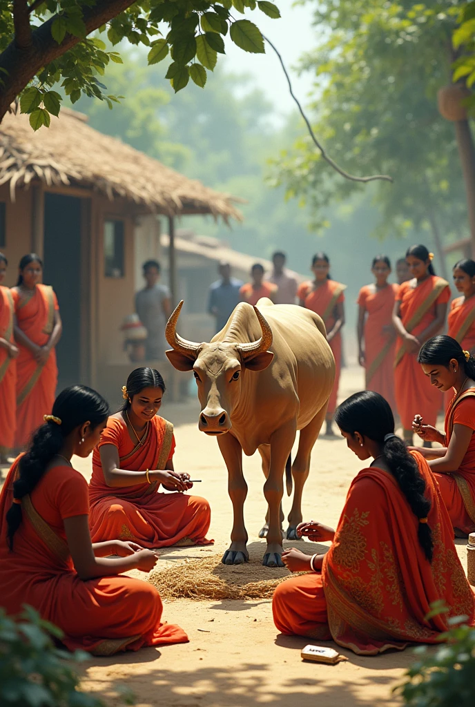 Indian womens creating cow on apple people are watching