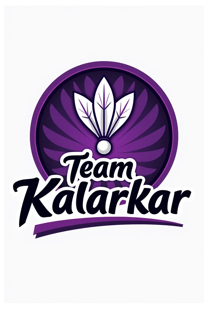 Badminton logo with the name TEAM KALARKAR with a touch of purple
Round with the name shuttle as the main symbol