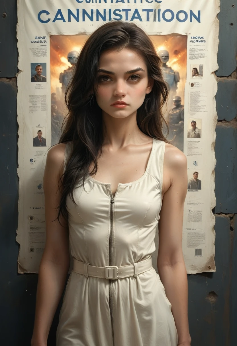 realistic,Polite Dress,(Poster of the movie "The Fighter"),(Foundation Movie Guide: 1.8),realistic,General Uniform of the Air Force,(realistic Face Resolution),Cinematic poses,adult,skinny,small,Long haired dark blond woman, 1 person,serious face,Science fiction,Science fiction,Various supporting characters