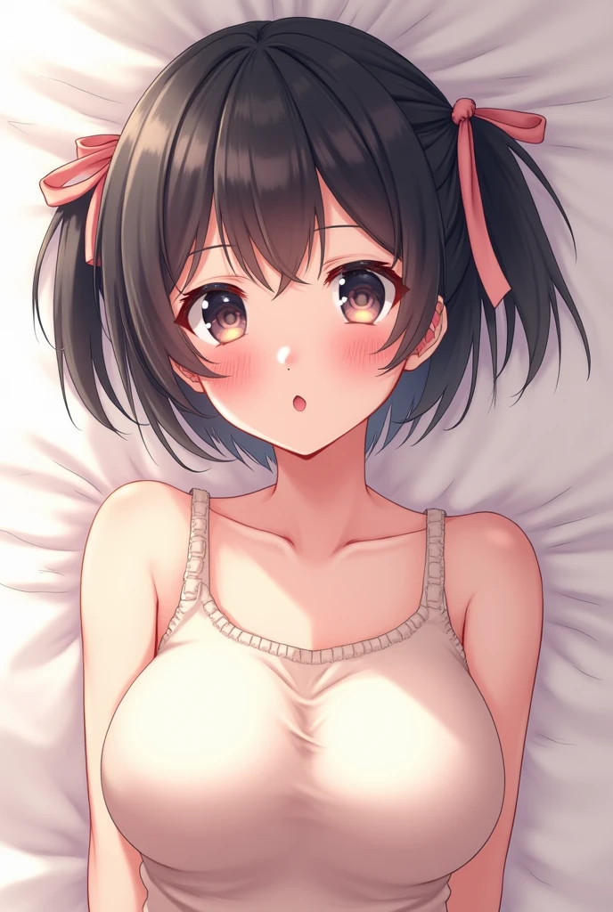 One girl, Large Breasts, Shortcuts, High resolution, masterpiece, Blushing, Close your mouth, Open your mouth a little, ribbon, Simple Background, Young Japanese Girl、Idol Costumes Thin legs
