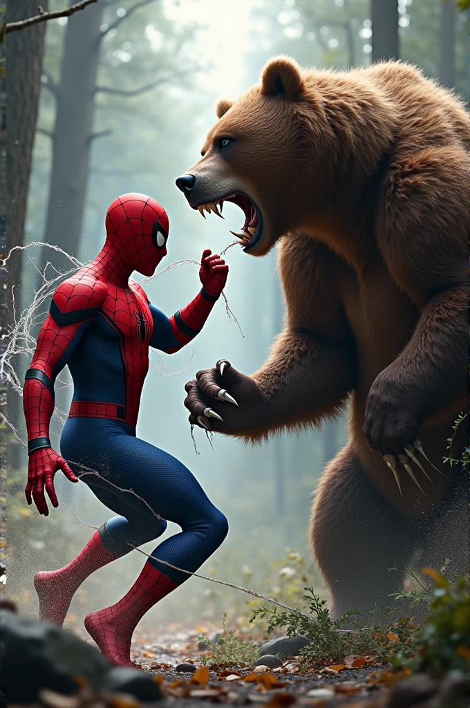 Spiderman fighting a bear