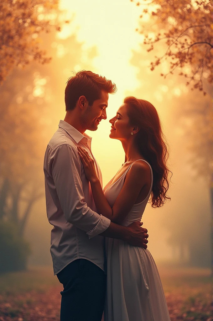 Couple Image Placement**: Place a symbolic image of a couple at the center of the background. Ensure that the couple represents togetherness, trust, and mutual support. The image should be semi-transparent to allow the background colors to subtly shine through.
