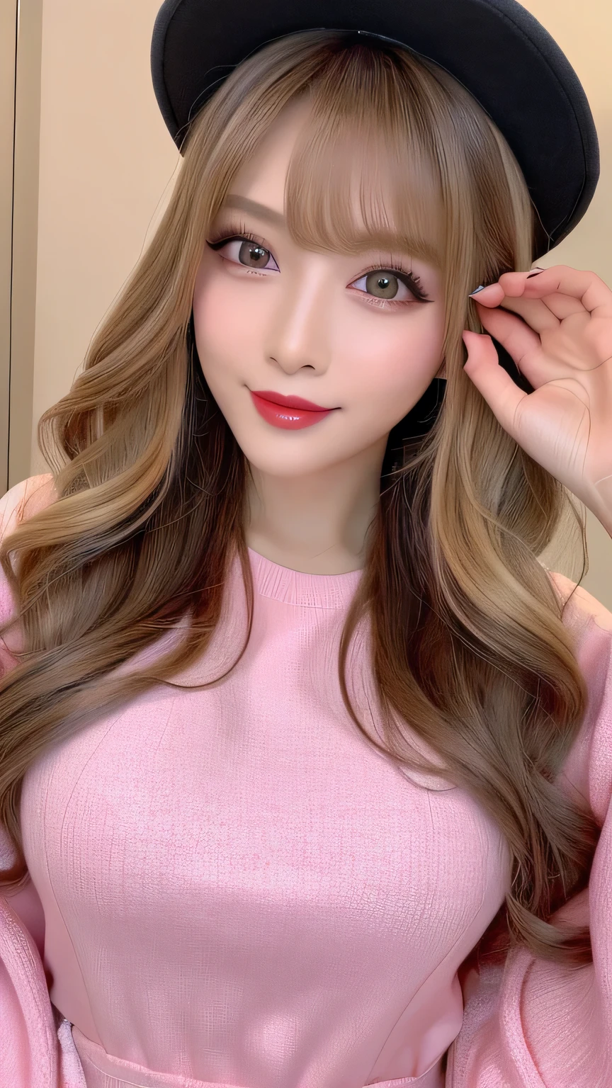 (Cowboy Shot、Highest quality、8k、Award-winning works、Ultra-high resolution)、One beautiful woman、(The perfect and most natural red long sleeve casual sweatshirt:1.1)、(bionde:1.1)、Bright color contacts、Perfect Makeup、Bright and shiny lipstick、(Very heavy makeup:1.2)、(Deep pink around the eyes:1.1)、Beautiful bright eyeshadow、Heavy makeup around the eyes、(Huge breasts:1.2)、very long wavy hair、(Romantic affection:1.1)、The best smile when you see me、(Most of them emphasize the body line.:1.1)、(Strongly blurred vibrant Harajuku city background:1.1)、(Strongly blurred background:1.1)、Accurate anatomy、Ultra HD Hair、(Ultra-high resolution for perfect, beautiful teeth:1.1)、Ultra-high definition beauty face、Ultra HD Hair、Ultra-high definition sparkling eyes、Shining, Ultra-high resolution beautiful skin、Ultra-high resolutionの艶やかな唇