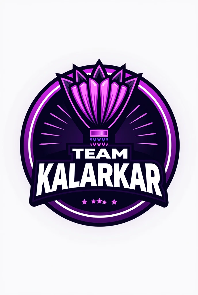 Badminton logo with the name TEAM KALARKAR with a touch of purple
Round with the name shuttle as the main symbol