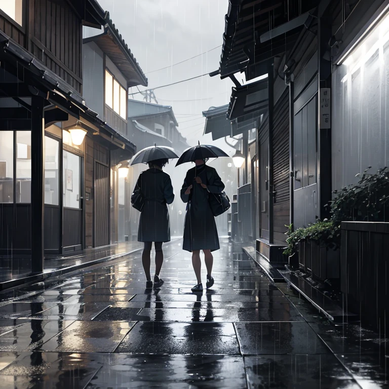 Rain-soaked sidewalk、A typhoon is coming