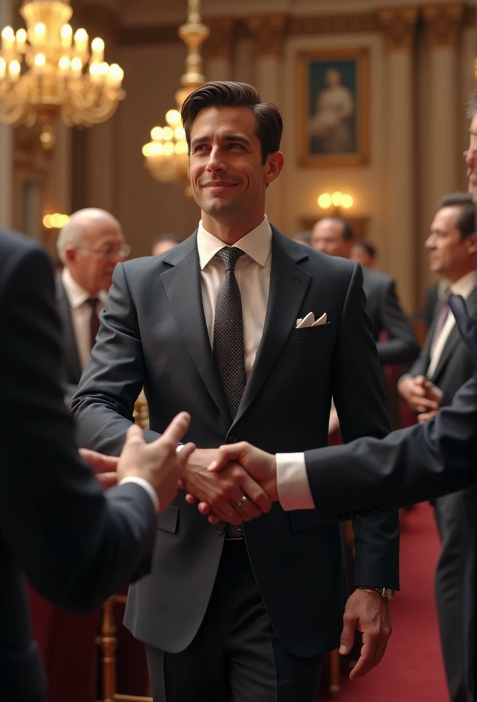 Rich young rich businessman，Shaking hands with people at an auction