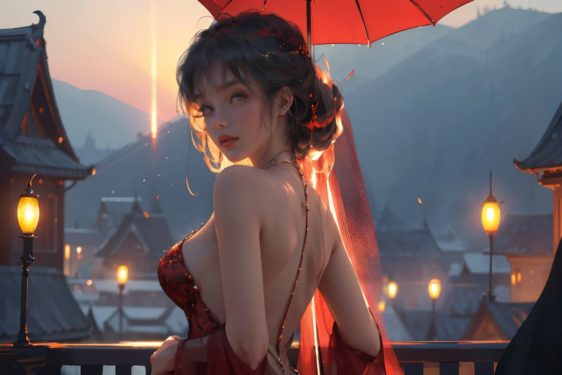 (practical, Photorealistic:1.37), (masterpiece, Highest quality:1.2), (Ultra-high resolution:1.2), (Original photo:1.2), (Clear focus:1.3), (Face Focus:1.2), (Highly detailed CG Unity 8k wallpaper:1.2), (Beautiful Skin: 1.2), (Pale skin:1.3), (Super sharp focus: 1.5), (Super sharp focus:1.5), (Beautiful and clean face:1.3), (非常にDetailed Background, Detailed Background:1.3), Bokeh, Depth of written boundary, rest, Image of a Very Cute and Beautiful Japanese Woman, , business suit, (2:1.1), smileの少女の肖像画, Full body image, from the front, Symmetrical Configuration, (Studio Lighting:1.3), (Cinema Lighting:1.3), (Rear window lighting is backlit:1.3), (surface light:1.3), Light Enveloping Her Entire Body, Looking straight at you, Persistence, Sexy model posing, rest, (Chestnut Half-Hair:1.2), Light green eyes, Beautiful Eyes, Princess Eyes, Mahogany Hair, A single hair, bangs, slim, Abdominal muscles, (Huge breasts;1.35), (Willow West:1.15), (Details of a beautiful girl:1.4), (Elegant and gorgeous deep red lace silk red wedding dress:1.3), (BaliOcean view背景:1.2), (smile, happiness:1.3), ((Perfect female body)), (Upper body image:1.3), Encircling the head, Perfect Dramatic, Volumetric lighting, Professional majestic oil painting, Glowing Skin, CT Anatomy, Perfect Proportions, 8.Five Really Small, Face Focus, Ultra practical Photo, Extremely clear images, Ultra-high definition images, Bali, Ocean view, nature, External, ((walking beach:1.2,evening,Sunset,夜空にたくさんのstarが美しく輝いている, 長時間露光されたstar空に、Many circular orbits are visible in the image.,無数のstarが輝き、Shining with a fantastic light. star々is bright and vivid)),
