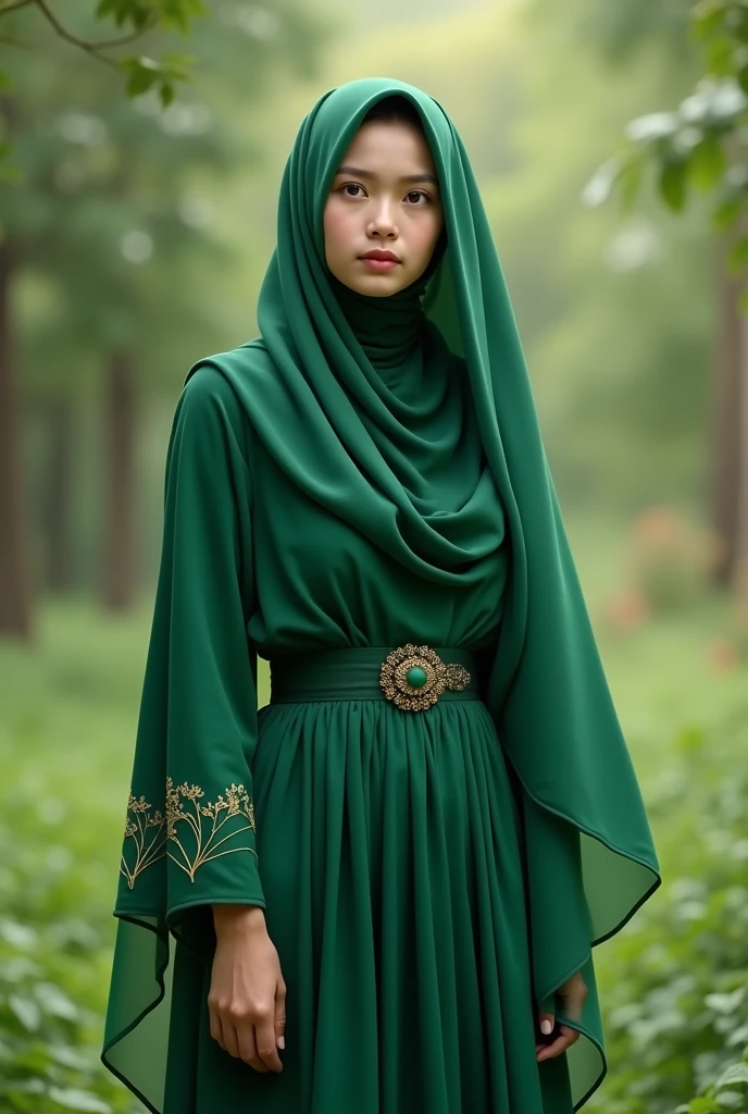 hijab girl tall dress green