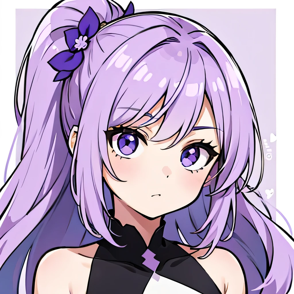 cheveux violets, style à le personnage Crunchyroll, Avec (fond blanc),de profil.