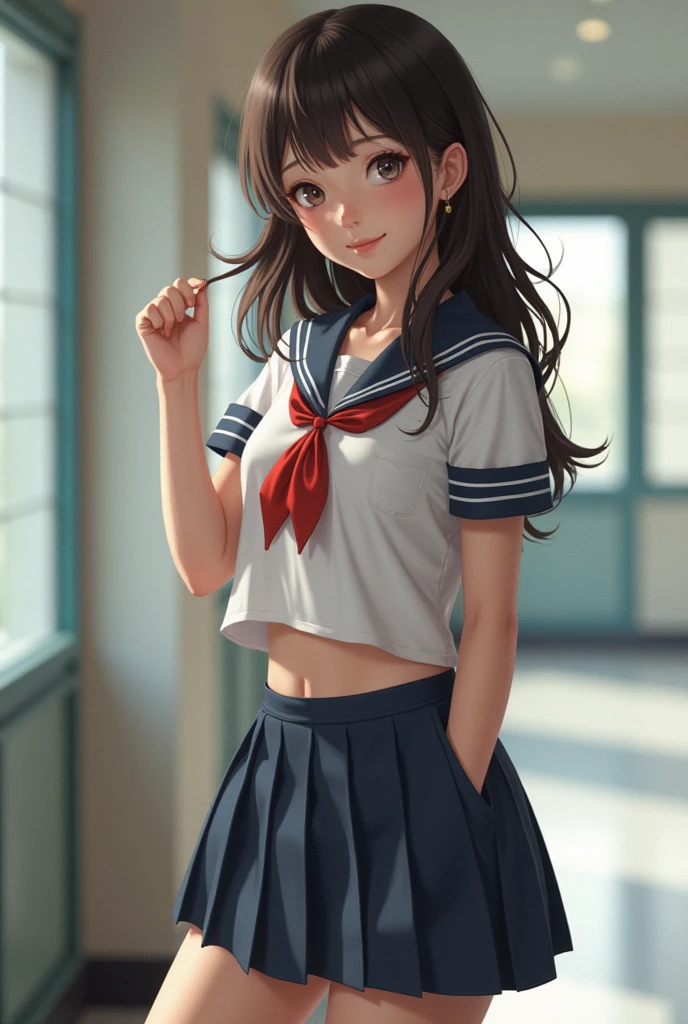Young schoolgirl, Extra realistic, sexy in high school, full height, Sight, skirt,