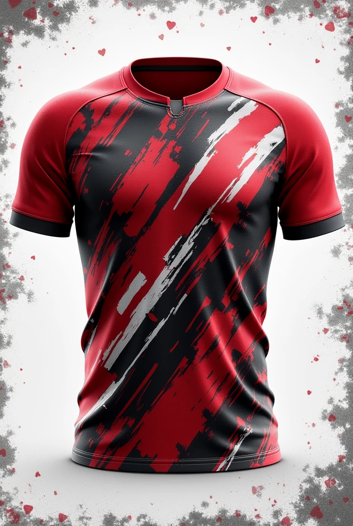 jersey template mockup stone grunge abstract design for football soccer, racing, gaming, run, red color and Details color White and Red hearts, show the back and front of the shirt
