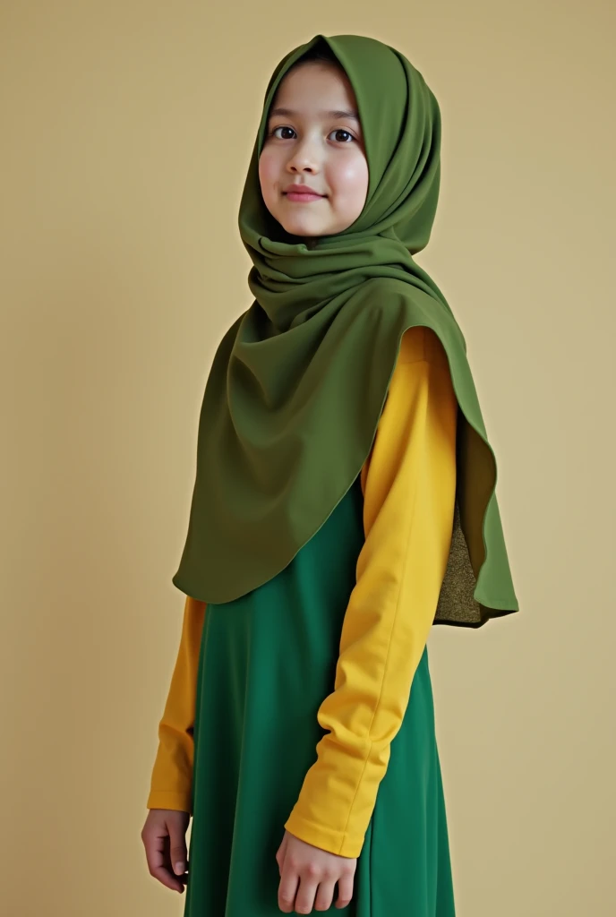 hijab girl tall dress green yellow age 30