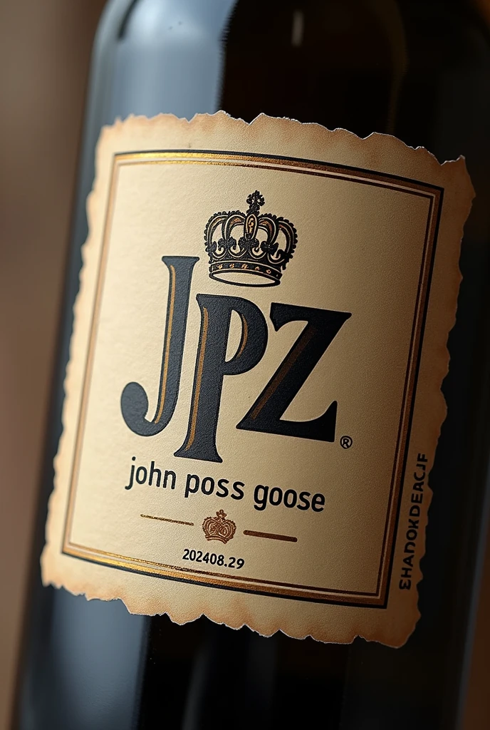 Design a business label featuring display text "JPZ" As a central element. The text needs to be displayed prominently "MJP" In bold, Distinctive fonts. Under the letters "JPZ" Carving words "John Poss Goose" italic note font. Under the words "John Poss Goose" Engrave this number "20240829" italic note font. The design must convey professionalism and strength, Color scheme and style that matches your business identity. Consider incorporating elements that complement the text., Modern or classic borders etc., Improves the overall look、The label is eye-catching、To ensure it is memorable、The image must be landscape。.