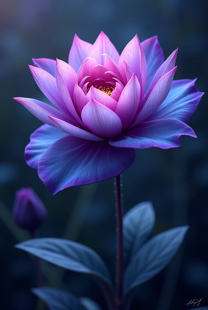 a flower in bloom. ((changing, knowledge, defiance, plotting, foreseeing)),((violet,blue,purple)).((deep wiew)),photographic,ultra high resolution,hyperdetailed, masterpiece, 3d modelling, digital art.