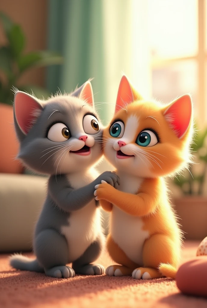 2 cute and funny male cats with big round eyes