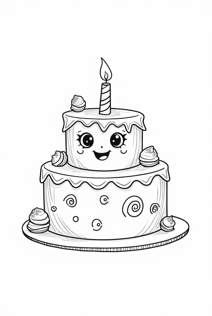 I need a cute cake for children's colouring book i need outline only as i said it's for coloring book for children just a simple cute cake i need simple a simple and 2 storey