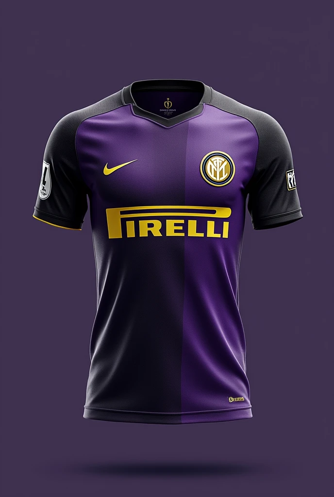 Make me an updated Inter Milan uniform but with the purple, black, silver and gold colors