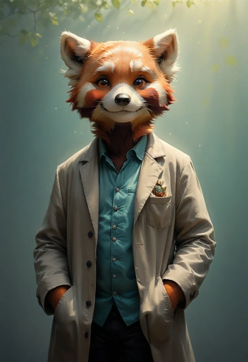 (masterpiece, Best quality, Highly detailed computer graphics, complex parts: 1.2), 8k wallpaper, masterpiece, Best quality, Limited Reward, high quality, super detail, high detail, textured leather, Cute, uhd, Anatomically correct, Pixar style, (A Cute Red Panda Wearing doctor's Coat: 1.2), doctor, Happy sweet smile. fairy tale, bright colors, natural light, Focus on face, simple background