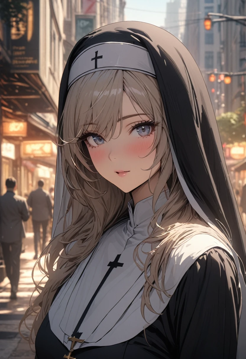 Beautiful nun, on city streets, high detail, 4K, masterpiece.