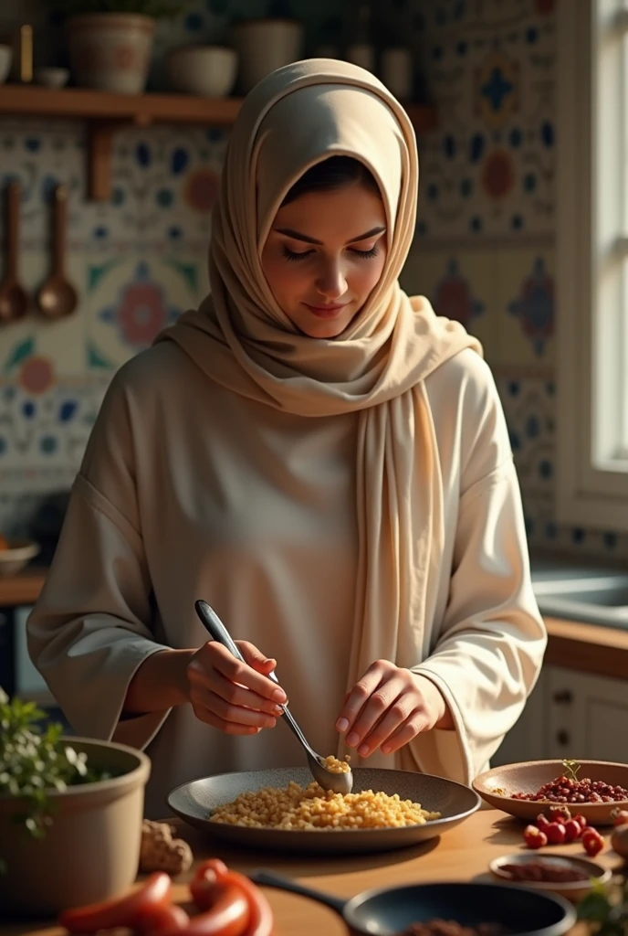 Sexy hijab girl is cooking 
