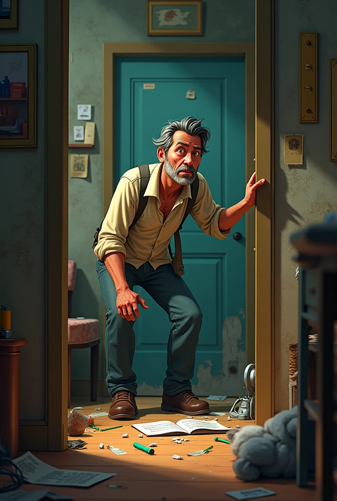 Man search drugs in home ai 3d cartoon type realistic image
