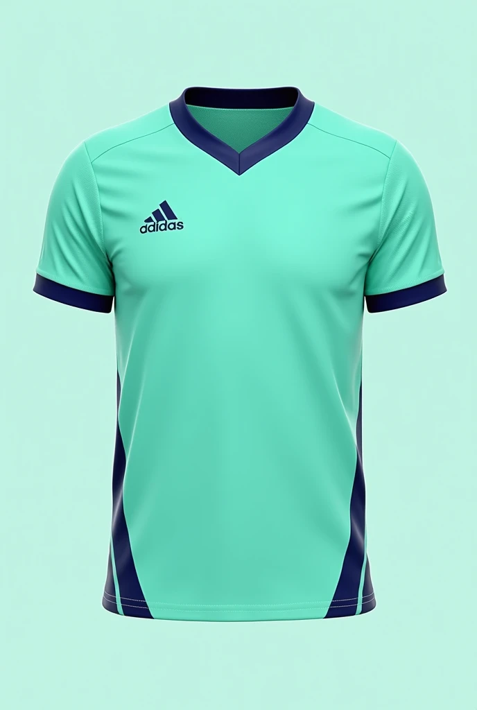 Create a jersey design with following ideas
Colors: A fresh mint green base with deep navy blue accents.
Design Elements: A clean, minimalist design with a solid mint base and navy detailing around the edges, collar, and sleeves. The navy accents could be thin stripes or simple geometric shapes that add a modern touch.
Extras: Use a matte finish on the mint base and a glossy or reflective navy for the accents to create a subtle contrast in textures.
