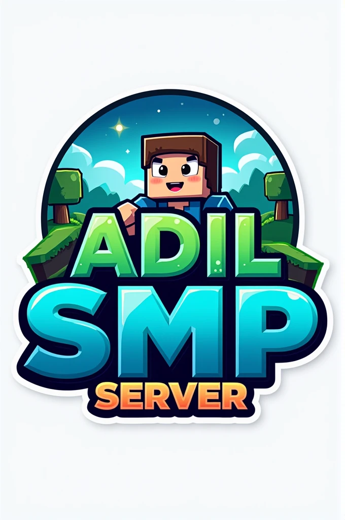 Make a logo of 'Adil SMP' in blue colour and its minecraft