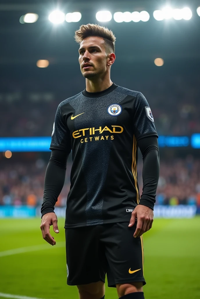 Make me the Manchester City uniform but with the colors black, silver and gold