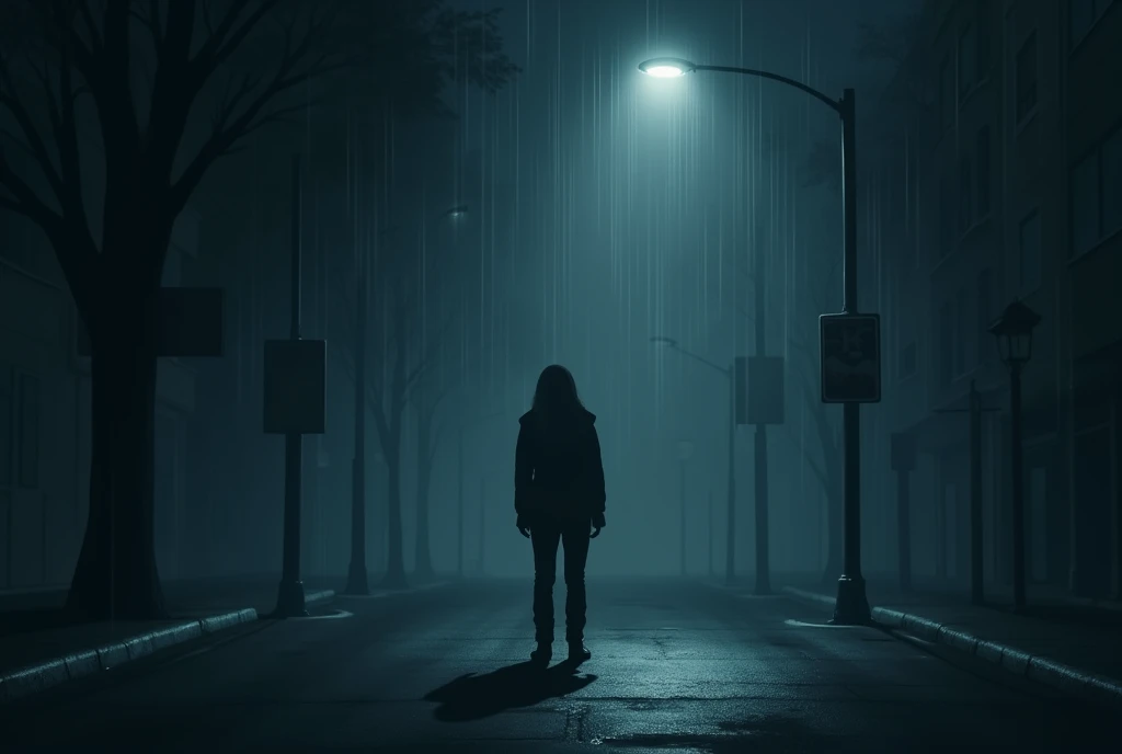 *Prompt:* Create a moody and melancholic thumbnail inspired by the song lyrics. The image should feature a lone figure standing under a dimly lit street lamp at night, with shadows cast around them, symbolizing the "tanhai" (loneliness) mentioned in the song. The background should depict a quiet, empty street, with soft rain or mist adding a sense of isolation. The figure's face should be partially obscured, conveying a deep sense of loss and longing. In the background, faint images of memories or moments (such as a couple walking together) should appear blurred or faded, representing the haunting presence of past love. The overall color scheme should be dark, with deep blues and grays, highlighting the theme of solitude and heartbreak. Text in a subtle yet readable font should include the title of the song, blending seamlessly with the emotional tone of the image.