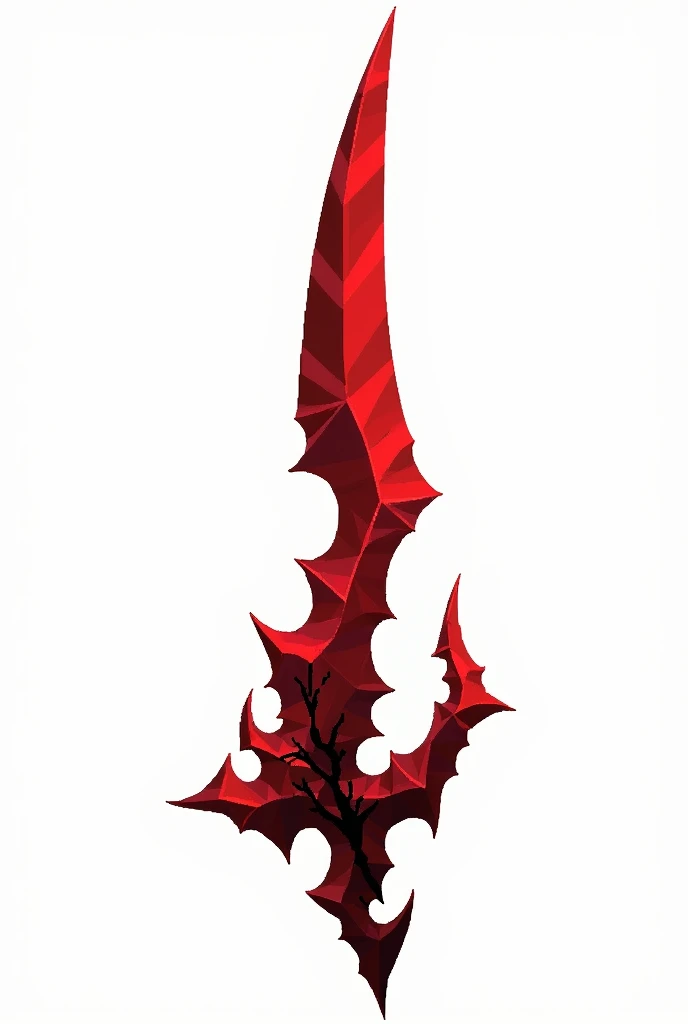 A sword projectile in the style of a pixel drawing, made of solid blood-colored crystal with vessels of black void