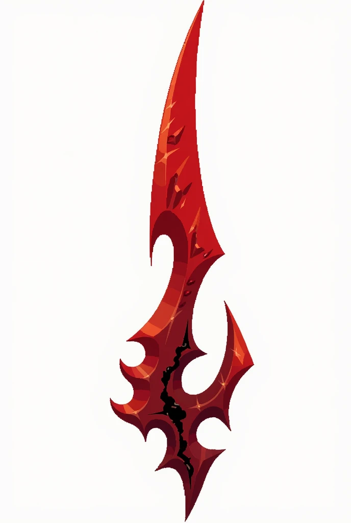 A sword projectile in the style of a pixel drawing, made of solid blood-colored crystal with vessels of black void