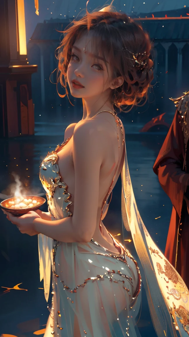 (practical, Photorealistic:1.37), (masterpiece, Highest quality:1.2), (Ultra-high resolution:1.2), (Original photo:1.2), (Clear focus:1.3), (Face Focus:1.2), (Highly detailed CG Unity 8k wallpaper:1.2), (Beautiful Skin: 1.2), (Pale skin:1.3), (Super sharp focus: 1.5), (Super sharp focus:1.5), (Beautiful and clean face:1.3), (Very Detailed Background, Detailed Background:1.3), bokeh, Depth of written boundary, rest, Image of a Very Cute and Beautiful Japanese Woman, , business suit, (2:1.1), Smiling girl portrait, Full body image, from the front, Symmetrical Configuration, (Studio Lighting:1.3), (Cinema Lighting:1.3), (Rear window lighting is backlit:1.3), (surface light:1.3), Light Enveloping Her Entire Body, Looking straight at you, Persistence, Sexy model posing, rest, (Chestnut Half-Hair:1.2), Light green eyes, Beautiful Eyes, Princess Eyes, Mahogany Hair, A single hair, bangs, slim, Abdominal muscles, (Huge breasts;1.35), (Willow West:1.15), (Details of a beautiful girl:1.4), (Elegant and gorgeous deep red lace silk red wedding dress:1.3), (baliOcean view背景:1.2), (smile, happiness:1.3), ((Perfect female body)), (Upper body image:1.3), Encircling the head, Perfect Dramatic, Volumetric lighting, Professional majestic oil painting, Glowing Skin, CT Anatomy, Perfect Proportions, 8.Five Really Small, Face Focus, Ultra practical Photo, Extremely clear images, Ultra-high definition images, bali, Ocean view, nature, external, ((walking beach:1.2,evening,Sunset,Many stars are shining beautifully in the night sky., Long exposure of starry sky、Many circular orbits are visible in the image.,Countless stars shine、Shining with a fantastic light. star々is bright and vivid,porn,penis,man)),