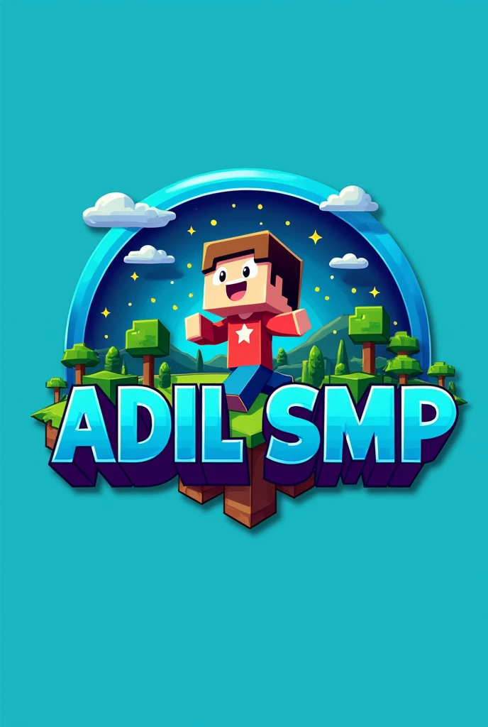 Make a logo of 'Adil SMP' in blue colour and its minecraft