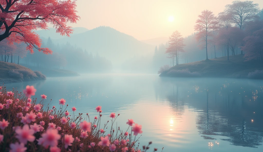 Here's a precise prompt:

"Create a high-contrast, visually stunning thumbnail with the following elements:

*Background*: Misty atmosphere, foggy hills, and a serene lake with subtle water ripples

*Foreground*: Colorful flowers or blossoms, attractive silhouettes of people, trees, or animals

*Effects*:

- Sparkles or glitter around the title or highlights
- Soft, glowing edges on the title, hills, or pathway
- Subtle lens flare on the hills or lake
- Vibrant gradient colors for the title or background

*Animations*: Subtle animations, like gentle swaying of trees or ripples on the lake

*Color Scheme*: Pastel colors with a mix of warm and cool tones

*Style*: Dreamy, serene, and inviting

*Output*: A 1280 x 720 pixel, crystal-clear thumbnail with a 16:9 aspect ratio"

Let me know if you need any adjustments!