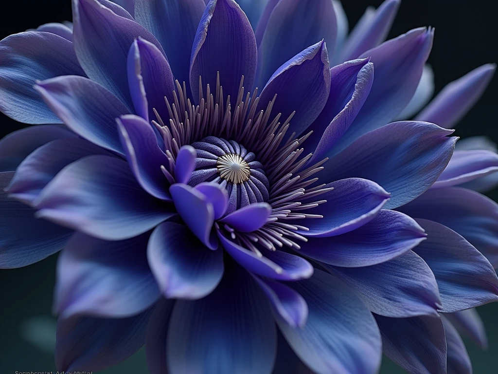 a flower in bloom. ((changing, knowledge, defiance, plotting, foreseeing)),((violet,blue,purple)).((deep wiew)),photographic,ultra high resolution,hyperdetailed, masterpiece, 3d modelling, digital art.