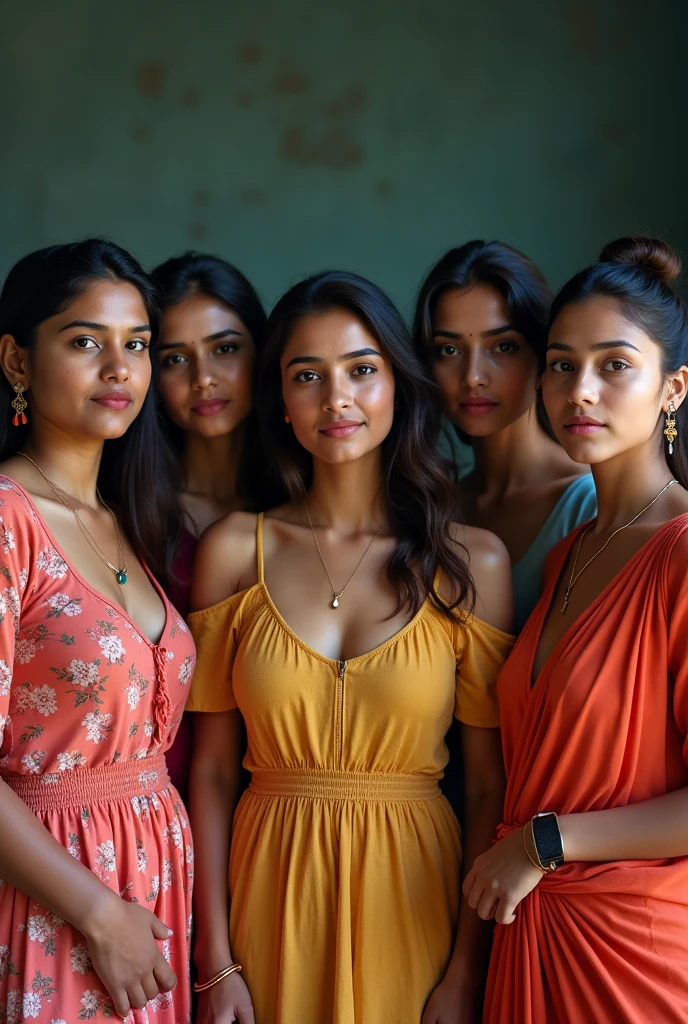 5womans 20 years poor indian pale white big busty group photo