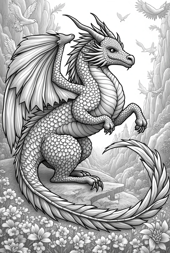 Mythical Animals: A Coloring Journey Through Legends A coloring book focused on mythical creatures like dragons, unicorns and phoenixes, each with a detailed artistic touch.